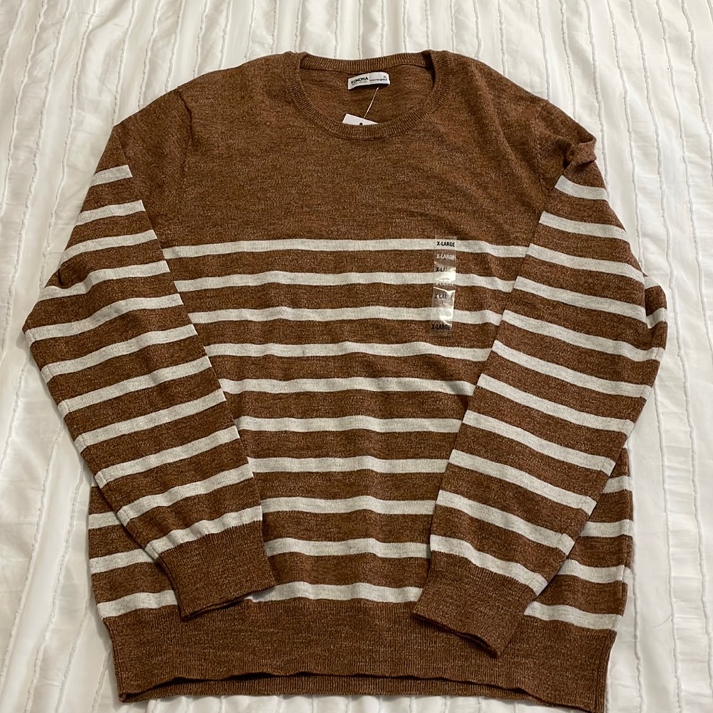 Sonoma Men’s The Supersoft Sweater Brown and Crème Stripes XXL NWT